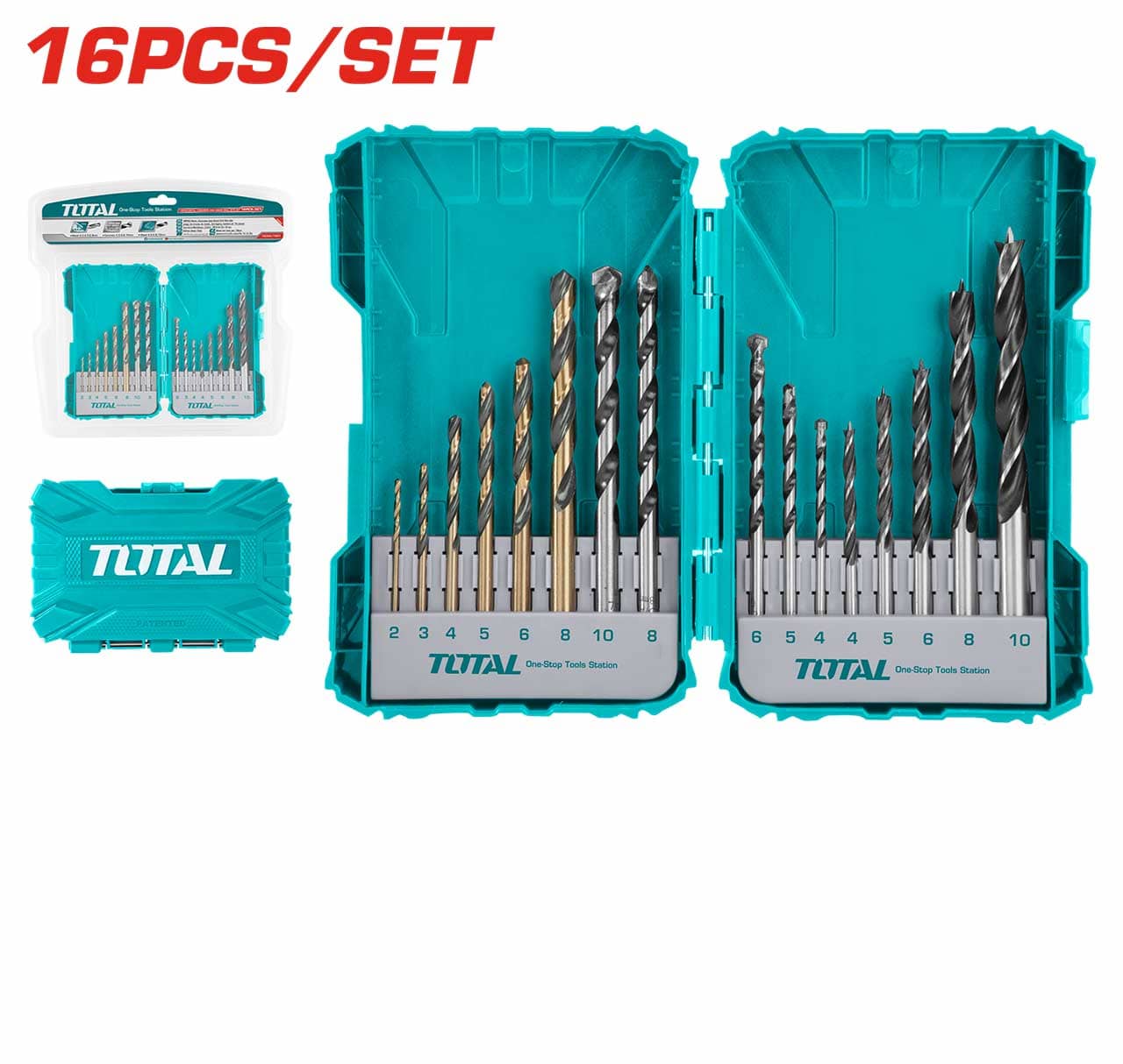 TOTAL 16-Piece Metal, Concrete & Wood Drill Bits Set TACSDL11601