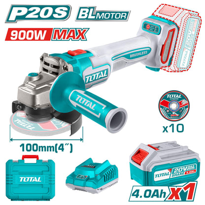 TOTAL 20V Cordless Brushless Angle Grinder TAGLI211041