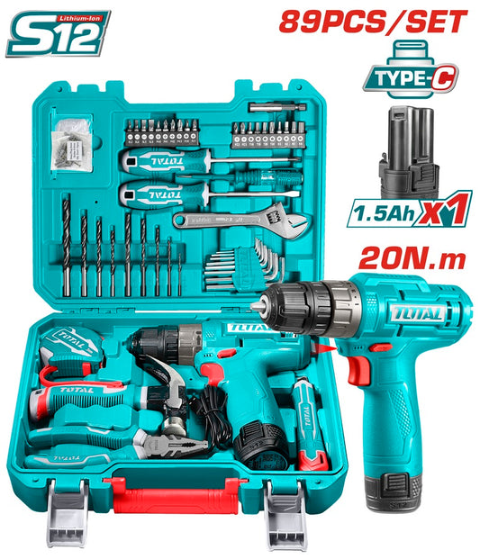 TOTAL 89-Piece Tool Set with Cordless Drill THKTHP10892