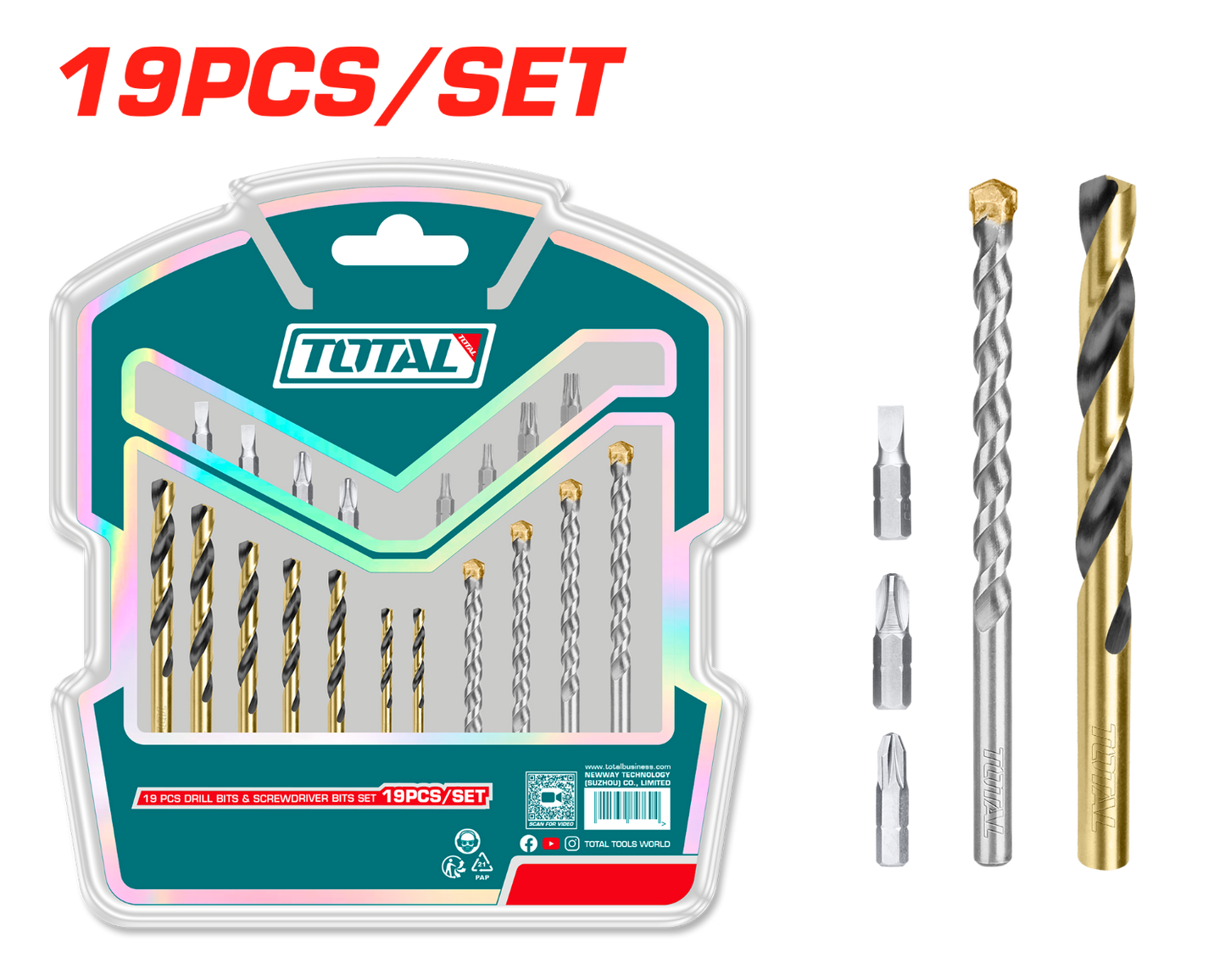 TOTAL 19-Piece Drill Bits & Screwdriver Bits Set TACSDB1901